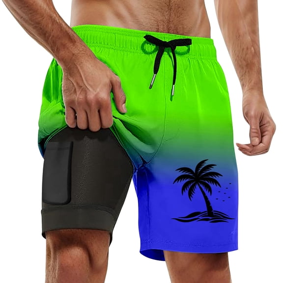 CHENge Men Plus Size Board Shorts Lightweight Solid Color Quick-Dry Beach Swimming Shorts with Compression Liner Anti-Chafe Fishing Shorts for Men