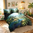 thumbnail image 2 of meiyoeat Tropical Rainforest Dinosaur Twin Bedding for Kids Boys Girls, Nature Wildlife Bedding Comforter Set, Green, Black Reversible, 7-Piece, 2 of 5