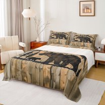 Homewish Bear Silhouette King Sheet Set (4-Piece) Barn Door Farmhouse Decor For Boys Kids