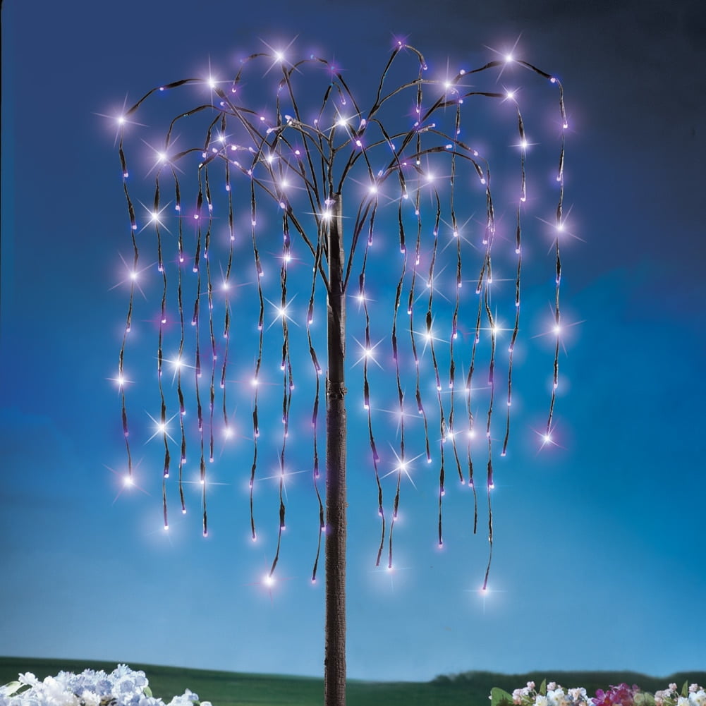 Collections Etc Led Solar Willow Tree Outdoor With Colorful Powered Lights Adjule Branches White
