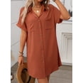 thumbnail image 5 of Shirt Dress Cotton Linen Short Sleeve Striped A Line Mid Length Casual Work Dress S-XL, 5 of 8