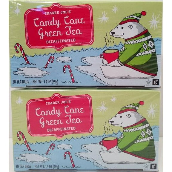 Trader Joe's Decaffeinated Candy Cane Green Tea - 20 Tea Bags - 2 Pack