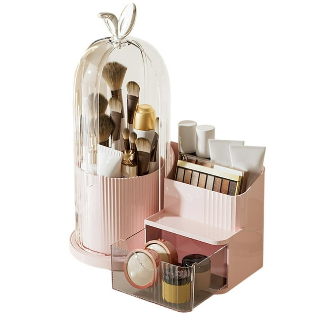 Organizador de Brochas de Maquillaje con Estante Giratorio de 360°, Vitrina con Cajón para Sala de Estar C