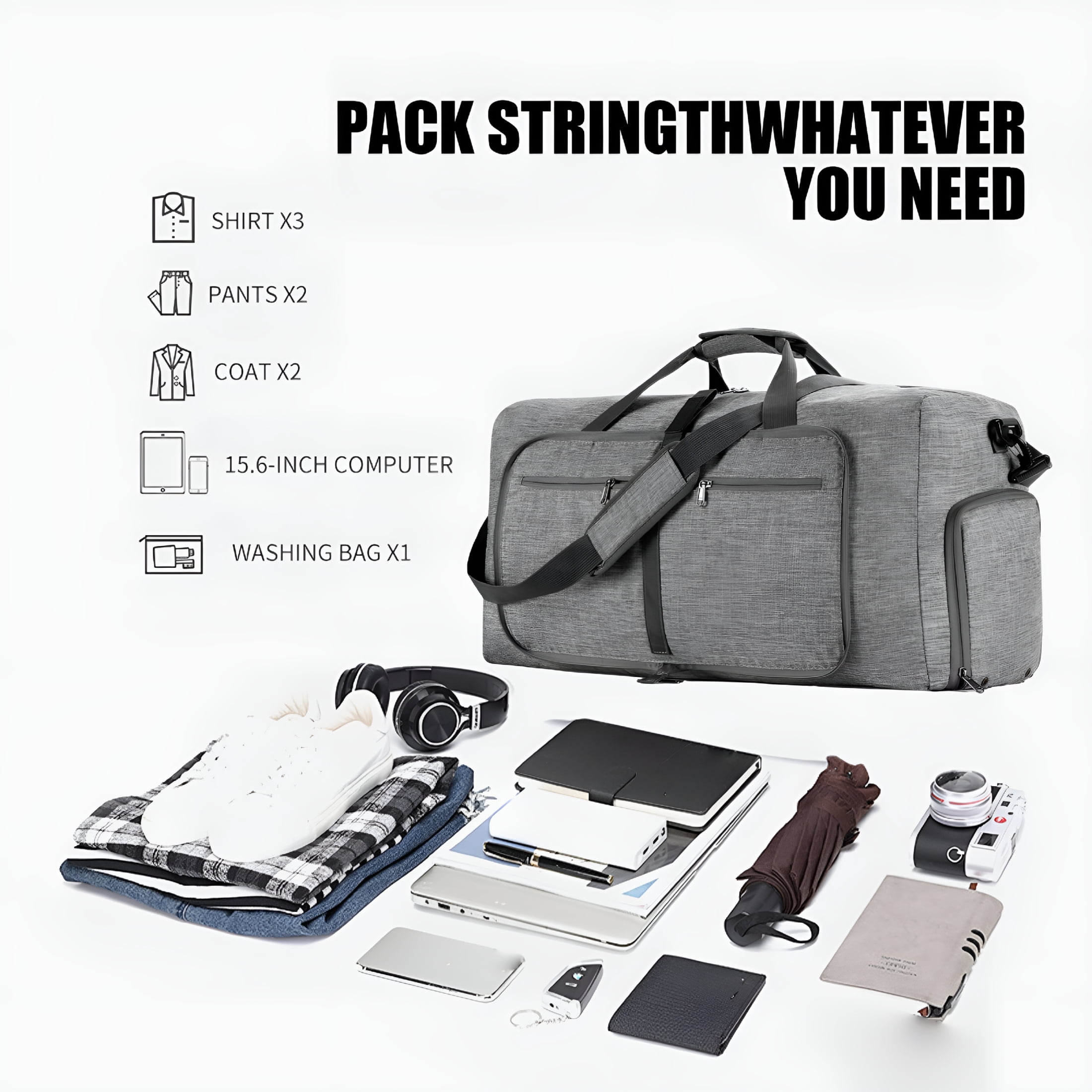 GASTROPOD 2026 New Foldable Travel Luggage Bag with Shoe Compartment,Oxford Cloth Material,Superior Zipper,Multipurpose for Men and Women,Ideal for Weekend Trips,Camping,And Airplane Carry-On Gray