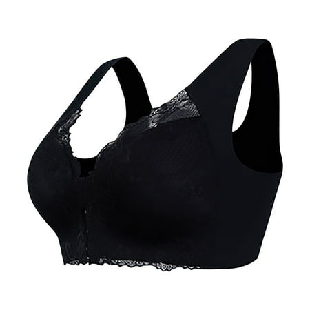 Alitao Bras for Women Minimizer Bras Plus Size Front Closure Elastic Up Comfort Bra Wirefree Lace Bra Everyday Bras For Women Plus Size Bra Front Closure Bras Black M(Clearance Sales)