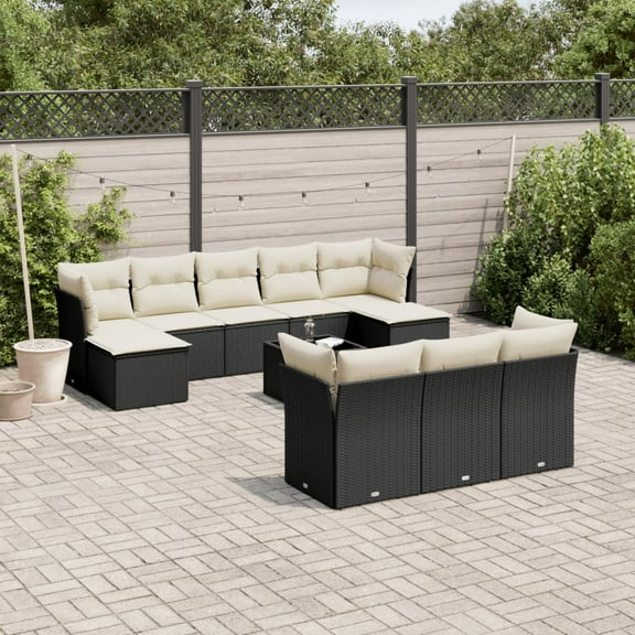 vidaXL Garden Sofa Set Black with Cream White Cushions