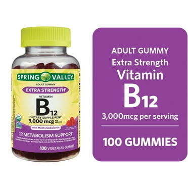 Spring Valley Non GMO Vitamin B12 Vegetarian Gummies, Raspberry, 3000 mcg, 100 Count