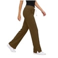 thumbnail image 5 of cocolona Womens Summer Casual Wide Leg Pants Solid Color Elastic Waist Straight Workout Gym Yoga Trousers with Pockets, 5 of 5