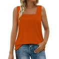 thumbnail image 3 of Htigea Summer Tank Tops for Women Loose Fit Pleated Square Neck Sleeveless Tops Curved Flowy Orange,L, 3 of 6