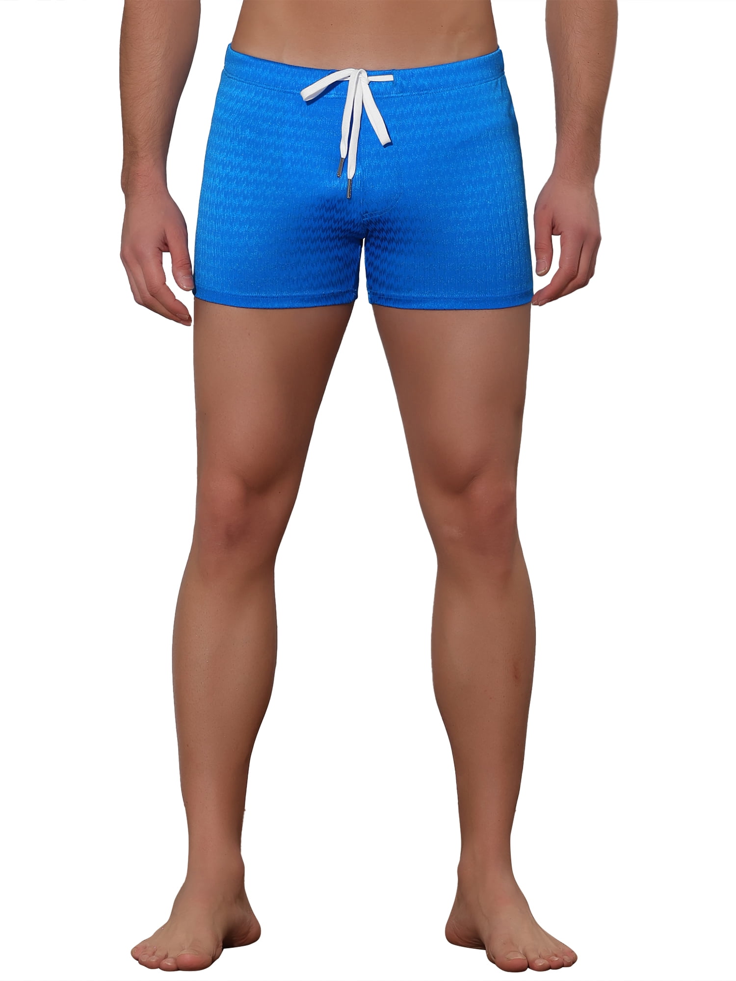 Unique Bargains Men's Solid Color Drawstring Waist Summer Beach Pool Swim Trunks 30 Blue