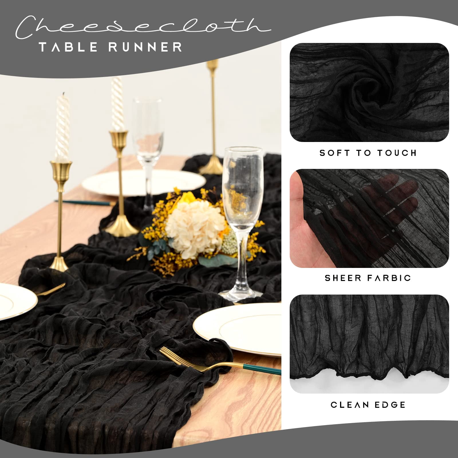 12 Pack 35 x 120 inch Long Boho Cheese Cloth Gauze Table Runners Semi Sheer Table Runner for Wedding Decor