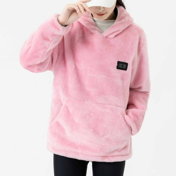 Usmixi Winter Womens Heated Coat Plush Heated Pullover Coat for Women Warm 9 Area Electric Heating Hoodies Sweater Plus Size Solid Fuzzy Fleece Heated Sweatshirt 2023 Heated Coat