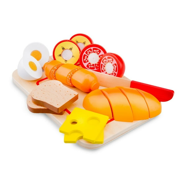 New Classic Toys 11pc Wooden Cutting Play Food Set, Toddler Kitchen Accessories Meals, Kids Ages 2+