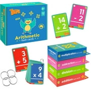 Turn to Learn Arithmetic Flash Cards - Math Problem Solving Tool - Complete Set of Addition Subtraction Multiplication and Division Flash Cards 1 Pack Each of 52 Cards Plus 1 Ring Total of 208 Cards
