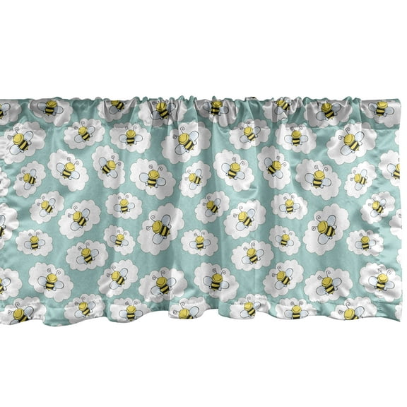 Ambesonne Bee Window Valance, Honeybees in Cloud Motifs Art, 54" X 12", Seafoam Mustard