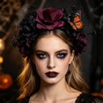 thumbnail image 4 of Slccxzc Gothic Rose Flower Crown Headband Butterfly Hair Wreath for Halloween Day of the Dead, 4 of 7