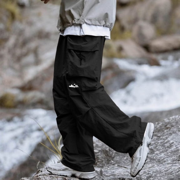 LEKWK Hiking Pants Men Wide Leg Baggy Lightweight Outdoors Cargo Pants Elastic Waist Stretch Breathable Utility Trousers with Pockets Work Sports Climbing Activewear