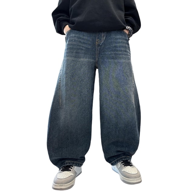 Pantalones vaqueros largos para niños, vaqueros holgados de cintura elástica a la moda, pantalones casuales versátiles de pierna recta, pantalones de mezclilla, pantalones de poliéster para niños
