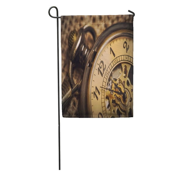 KDAGR Antique Vintage Old Pocket Watch Accessory Aged Ancient Artifact Board Garden Flag Decorative Flag House Banner 28x40 inch
