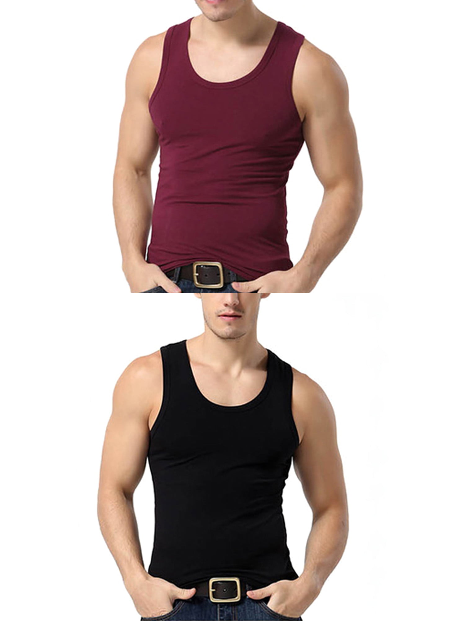 2 Pack Men's Sleeveless Compression Athletic Workout Gym Muscle ...