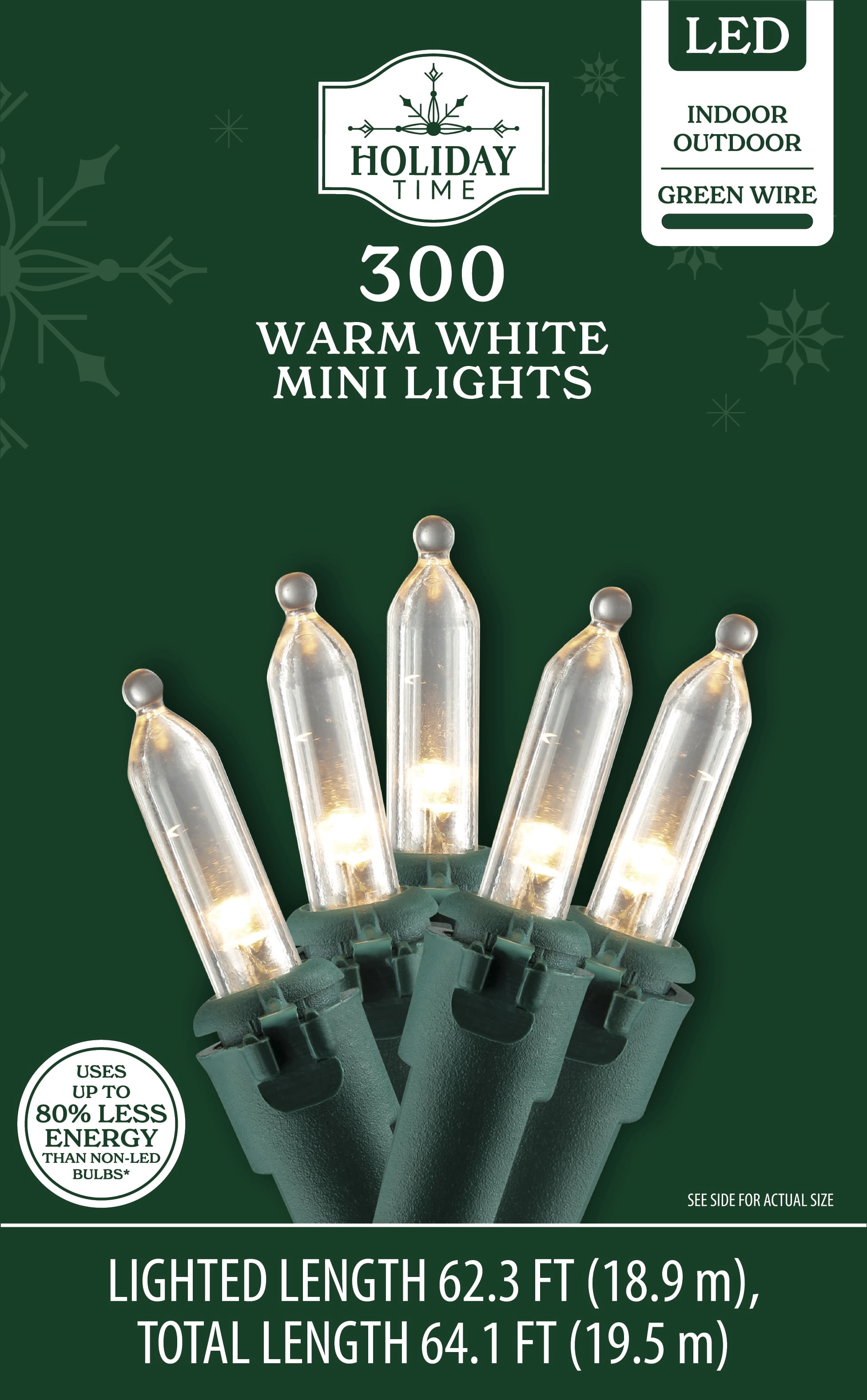Indoor/Outdoor 300-Count LED Mini Christmas String Lights, Warm White, 62.3', by Holiday Time