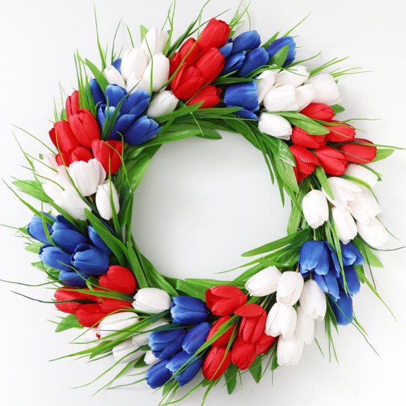 Green Wreath for Front Door Tulip Wreath Welcome Sign for Spring Summer Wreath, Home Porch Farmhouse Door Wall Window Party Decoration