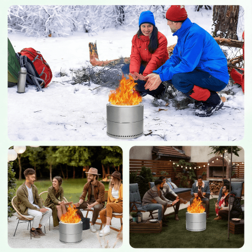 Portable Smokeless Fire Pit with Grill Grate, Removable Ash Tray, Carry Bag, Stainless Steel, for Outdoor Use (19.1 Inch)