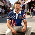 thumbnail image 6 of Zimjoy Men's 4th of July T-Shirts Patriotic America Flag Graphic Tee Shirts 250 Years of Freedom Collar Short Sleeve Tops, Royal Blue L, 6 of 7