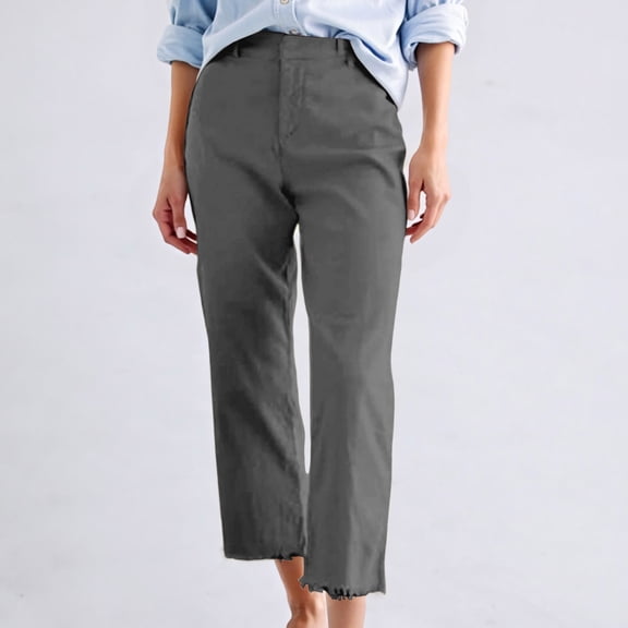 Women's High Waist Straight Leg Ankle Trousers Comfortable Stretchy Slim Fit Cropped Casual Pants Women's Comfortable Lightweight Regular Pants Girl Pull On Sweatpants