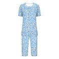 thumbnail image 4 of vigerkar Womens Pajama Sets Short Sleeve Top and Capri Pants 2 Piece Lounge Sets Summer Ladies Pjs Sets with Pockets Pj Loungewear Blue, L, 4 of 4