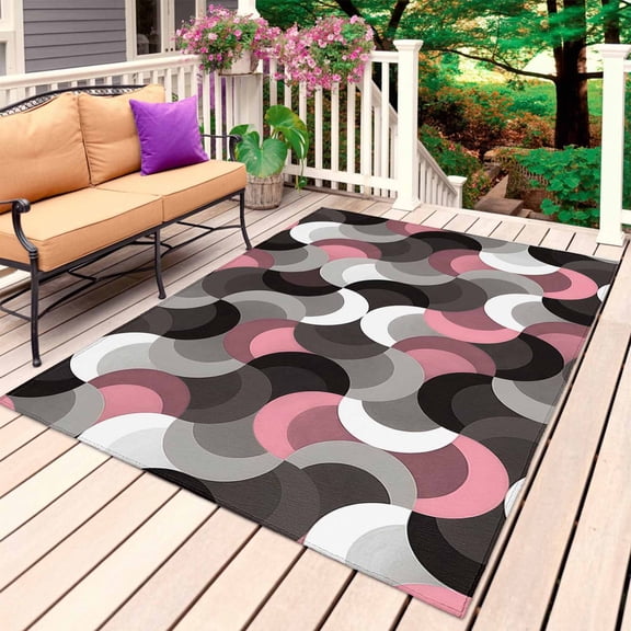 Pink Grey Abstract Outdoor Rug 5x7 Ft, Non Slip Washable Area Rug, Modern Geometric Ombre Artwork Patio Rugs Carpet Runner, Large Floor Mat for Indoor/Outdoor Deck Porch Camping