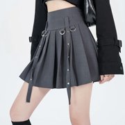 Women High Waisted Pleated Skirt Plain Plaid A-line Mini Skirt Skater Tennis School Uniform Skirts Lining Shorts