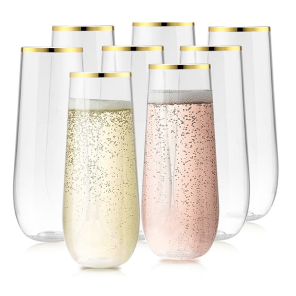 8Pcs Plastic Cups, 9Oz Clear Plastic Cups with Gold Trim, Disposable Plasitc Cups for Party,Wedding, Reception
