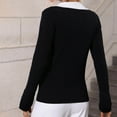 thumbnail image 4 of Fesfesfes Women Sweaters Casual Solid Knitting Slimming Trumpet Sleeve Long Sleeve V-Neck Sweaters Tops Blouse Tops on, 4 of 9