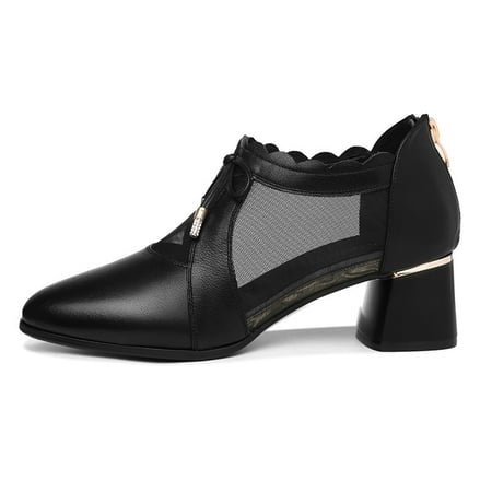

Women‘s Chunky Heel Loafers Bowknot Pointed Toe Slip On Shoes Black Square Heel Shoes