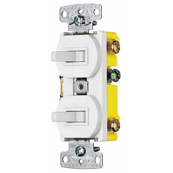 Hubbell tradeSELECT RC101W White Combination Single Pole Double Toggle Switch 15A 120V