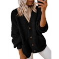 thumbnail image 3 of Women'S -Fashion Casual Open Front V Neck Long Sleeve Chunky Knit Cardigan Sweaters Outerwear Coats Black XL, 3 of 7