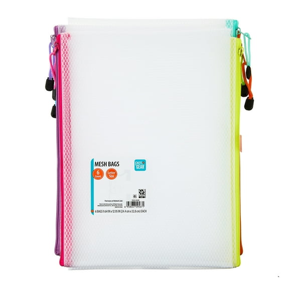 Pen+Gear Mesh Zipper Bags, Multicolor, 6 Count