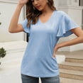 thumbnail image 4 of Mittory Womens T Shirt V Neck Loose Fit Ruffle Sleeve Summer Hollow Casual Tops Eyelet Blouse, 4 of 8
