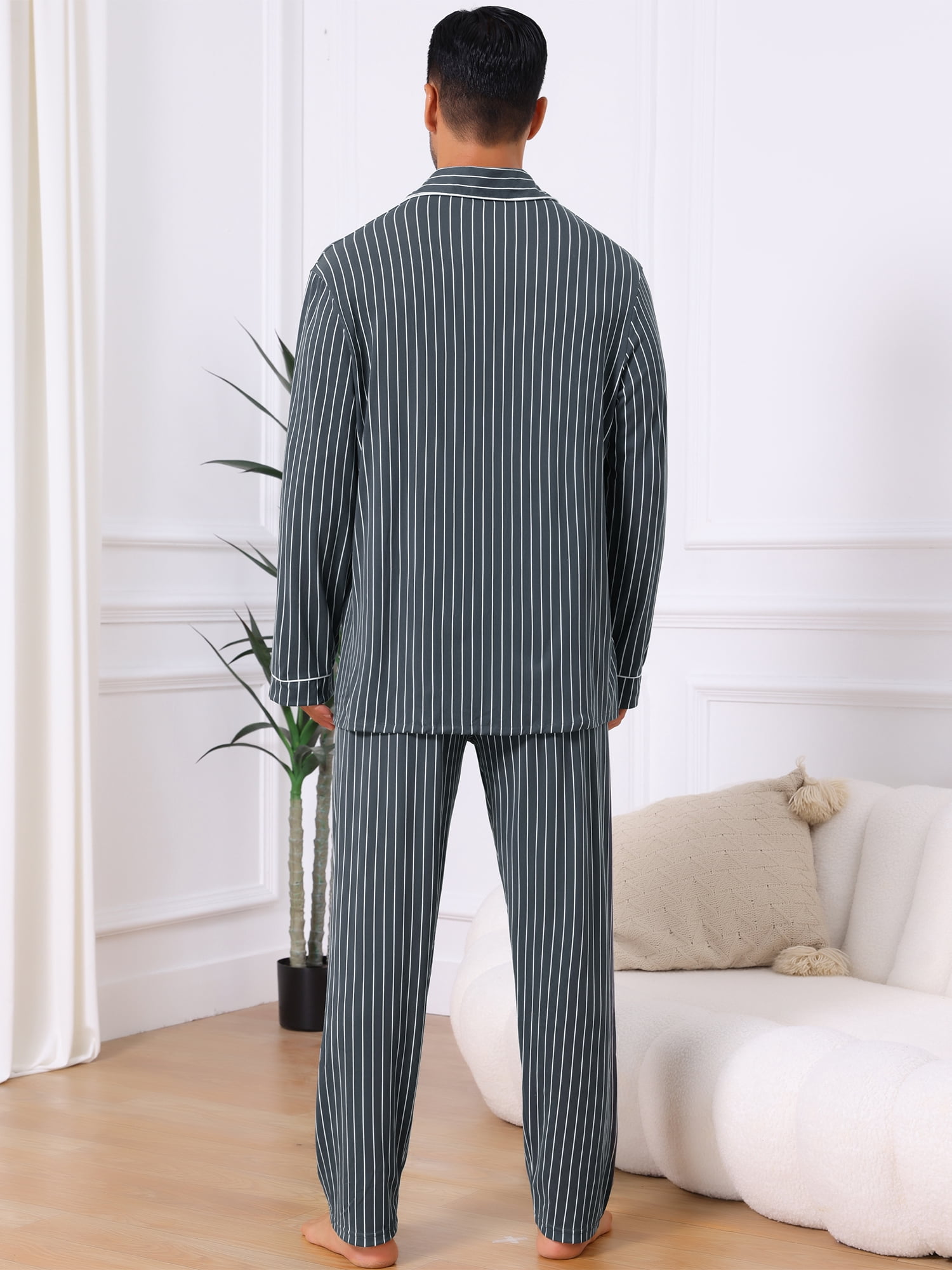 DARING DIVA Men's 2-Piece Long Sleeve Button Down Pocket Pajamas Set L Black White