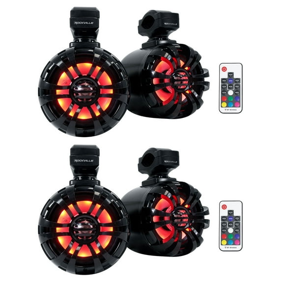 (4) Rockville WB50KLS BLACK 5.25" 250w Metal Marine Wakeboard LED Tower Speakers