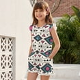 thumbnail image 3 of ZIATUBLES Aztec Feather Print Girls Summer Romper Ruffle Cap Sleeves One-Piece Short Jumpsuit Soft Comfort Kids Casual Playsuit with Pockets for 5-6 Y, 3 of 6