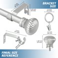 thumbnail image 3 of Urbanest Single Curtain Rod with 8 Clip Rings & Decorative Fluted Ball Finials – Classic Metal Window Drapery Rod Set, Heavy-Duty & Adjustable, 5/8" Diameter, 28" to 48", Antique Silver/Pewter, 3 of 7