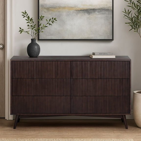 Teamson Home Tremolo Modern 6-Drawer Dresser with Push-Open Design, Solid Wood & Fluted Fronts