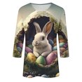thumbnail image 6 of Feancey 3/4 Sleeve T Shirts for Women Easter Bunny Shirts Colorful Eggs 3D Print Tunic Tops Round Neck Loose Holiday Blouse Easter Day Shirt Funny Gift Gray 3XL, 6 of 6