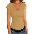 thumbnail image 4 of Enjoytime Womens Tops Solid Color V-Neck Ruffle Sleeve Crop Shirts 2026 Spring Summer Vacation Casual Clothes, 4 of 8