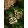 thumbnail image 4 of Gold Tone Filigree Round Disc Dangle Drop Earrings, Vintage Fashion Statement Jewelry Gift for Women, 4 of 7