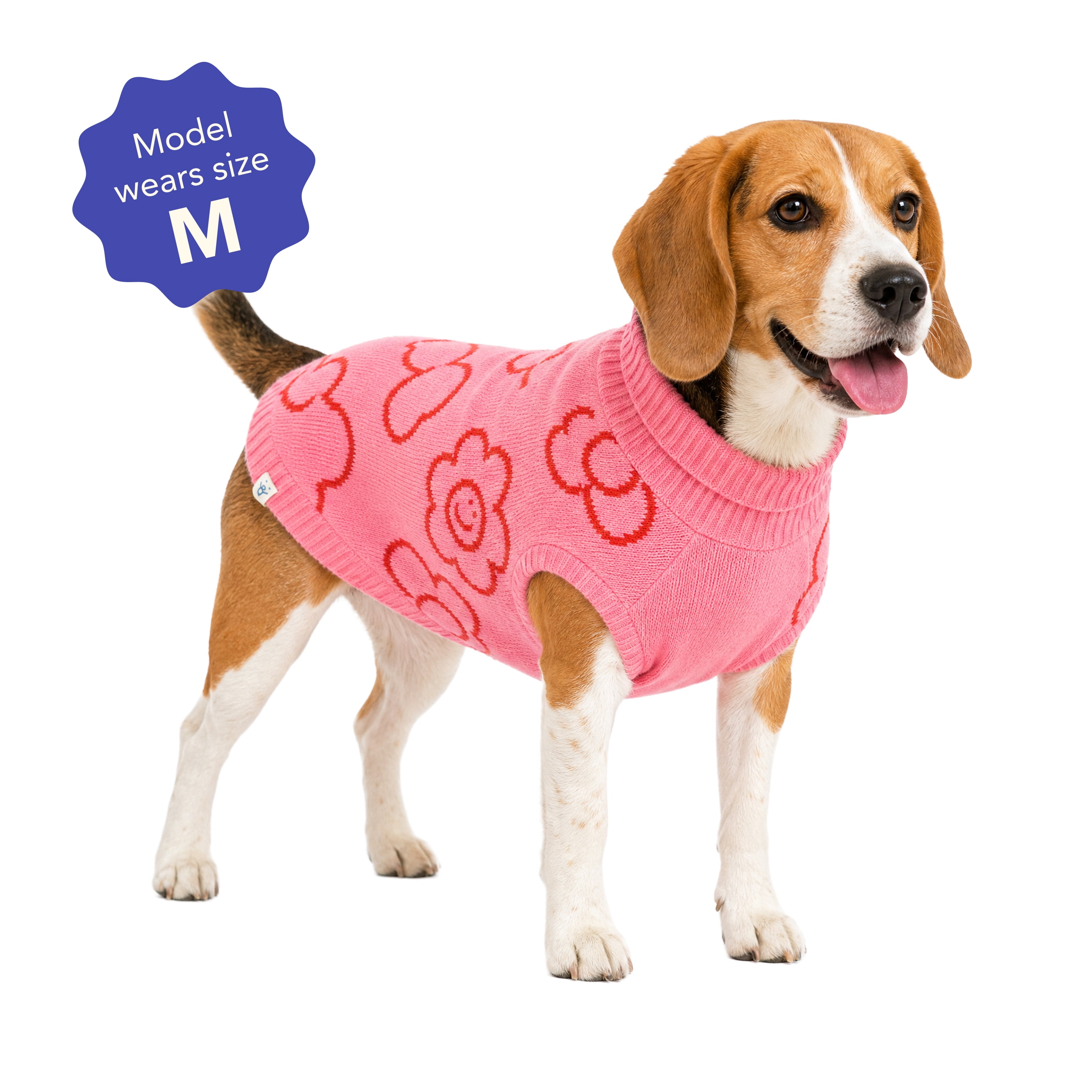 Oodles Smiling Daisies Fall Turtle Neck Dog Sweater, Pink, Medium
