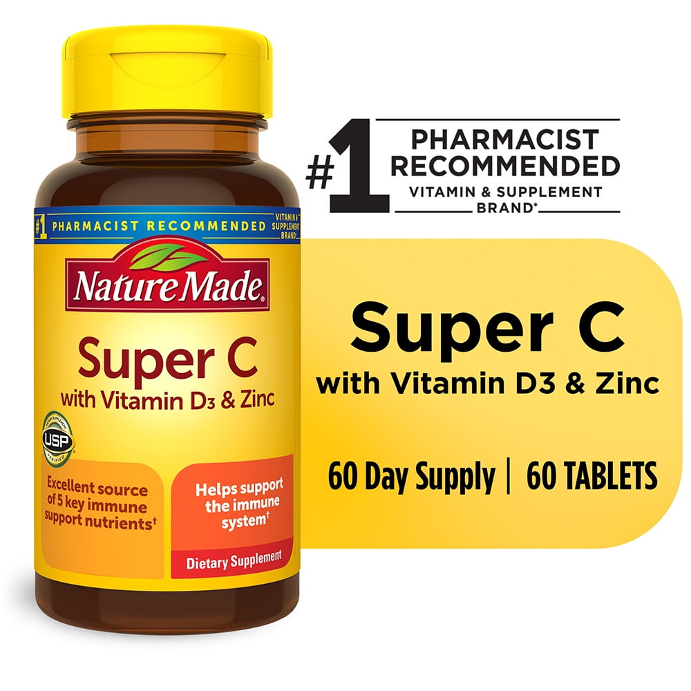 (2 pack) Nature Made Super C with Vitamin D3 & Zinc 60 Tablets