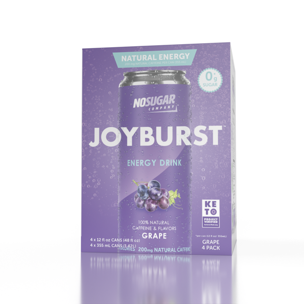 Joyburst Natural Energy Drink, Grape, 12 fl oz, 4 Count